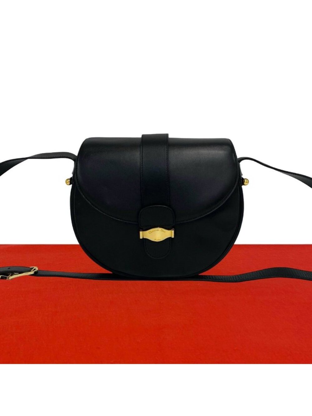 Dior Vintage Logo Leather Shoulder Bag Pochette Black